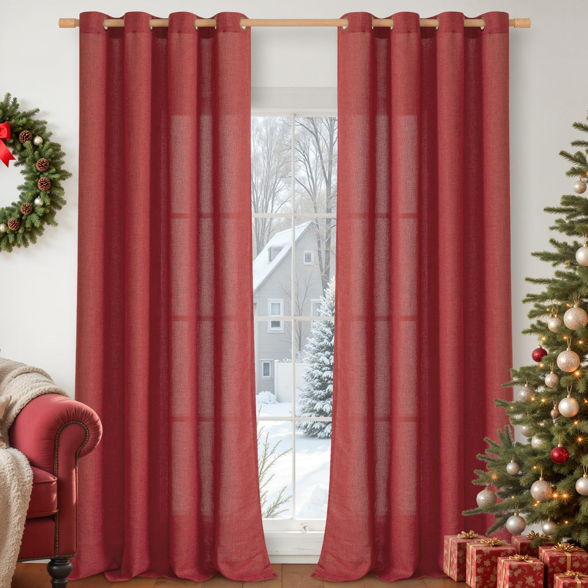 YoungsTex Linen Semi Sheer Curtains 63 Inch Length, Light Filtering Drapes