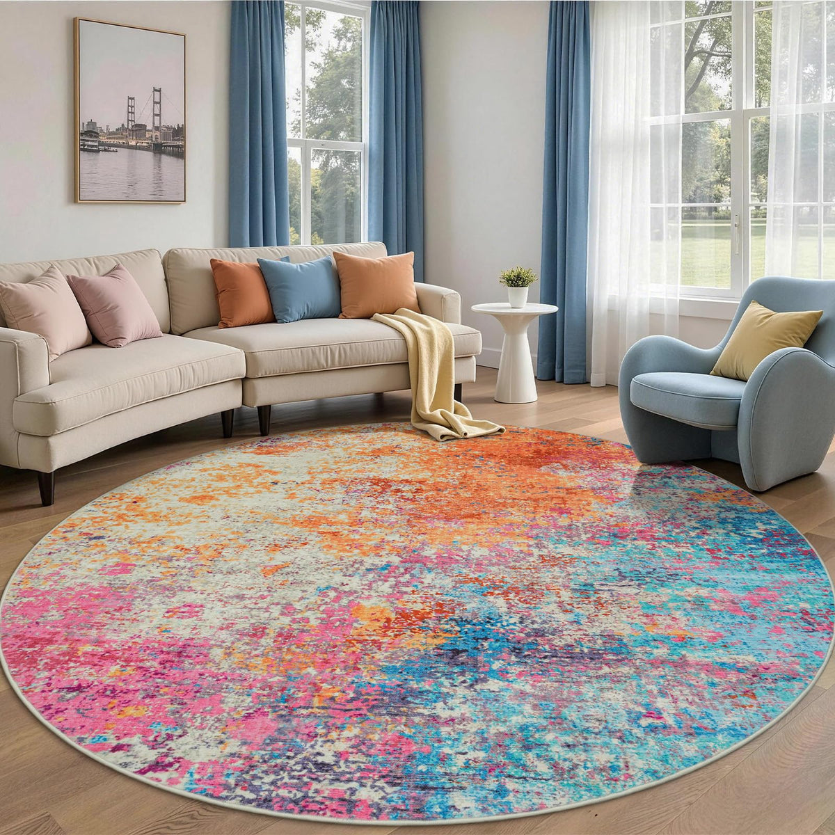Rugflix 5x7 Area Rugs for Living Room, Colorful Rainbow Washable Rug