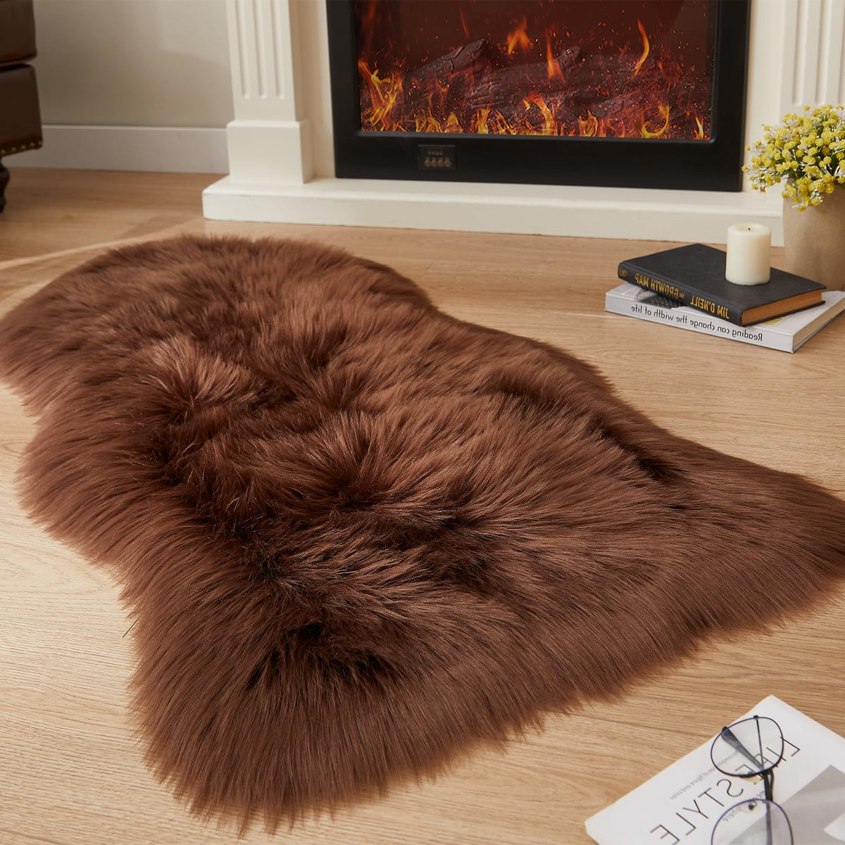 EasyJoy Ultra Soft Fluffy/Fuzzy Shaggy Area Rug Faux Fur Chair Cover Seat Pad for Bedroom Floor Sofa Living Room (2 x 6 ft Sheepskin, Beige)