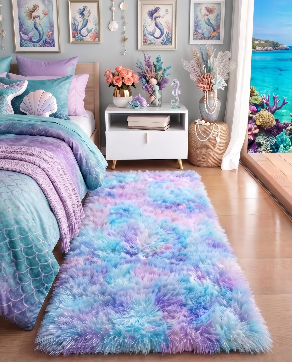 Rainbow Area Rugs for Girls Bedroom Fluffy Soft Vibrant Rugs Kids Playroom