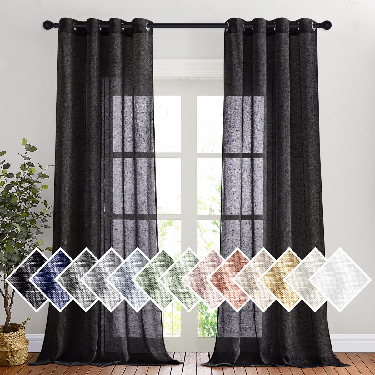 NICETOWN White Sheer Linen Curtains 84 Inch Length 2 Panels Set, W52xL84