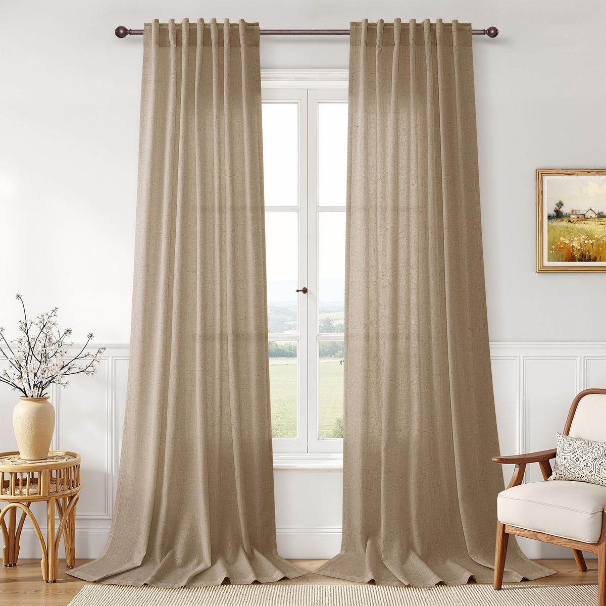 Joywell Linen Sheer Curtains 84 Inches Long for Living Room Beige Cream