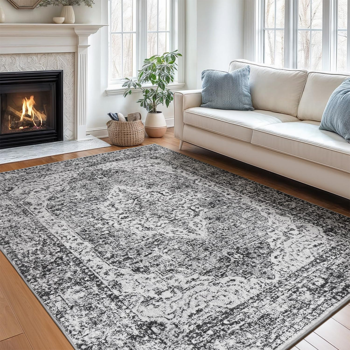 Lofus 5x7 Area Rugs for Living Room Bedroom, Soft Boho Carpet Floral Brown