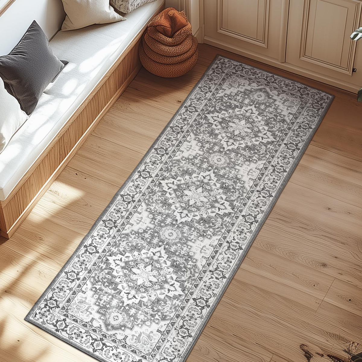 Lessymo 8 x 10 Area Rugs for Living Room, Machine Washable Rug Grey White