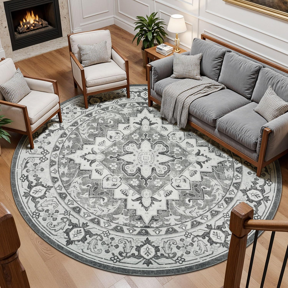 Lessymo 8 x 10 Area Rugs for Living Room, Machine Washable Rug Grey White