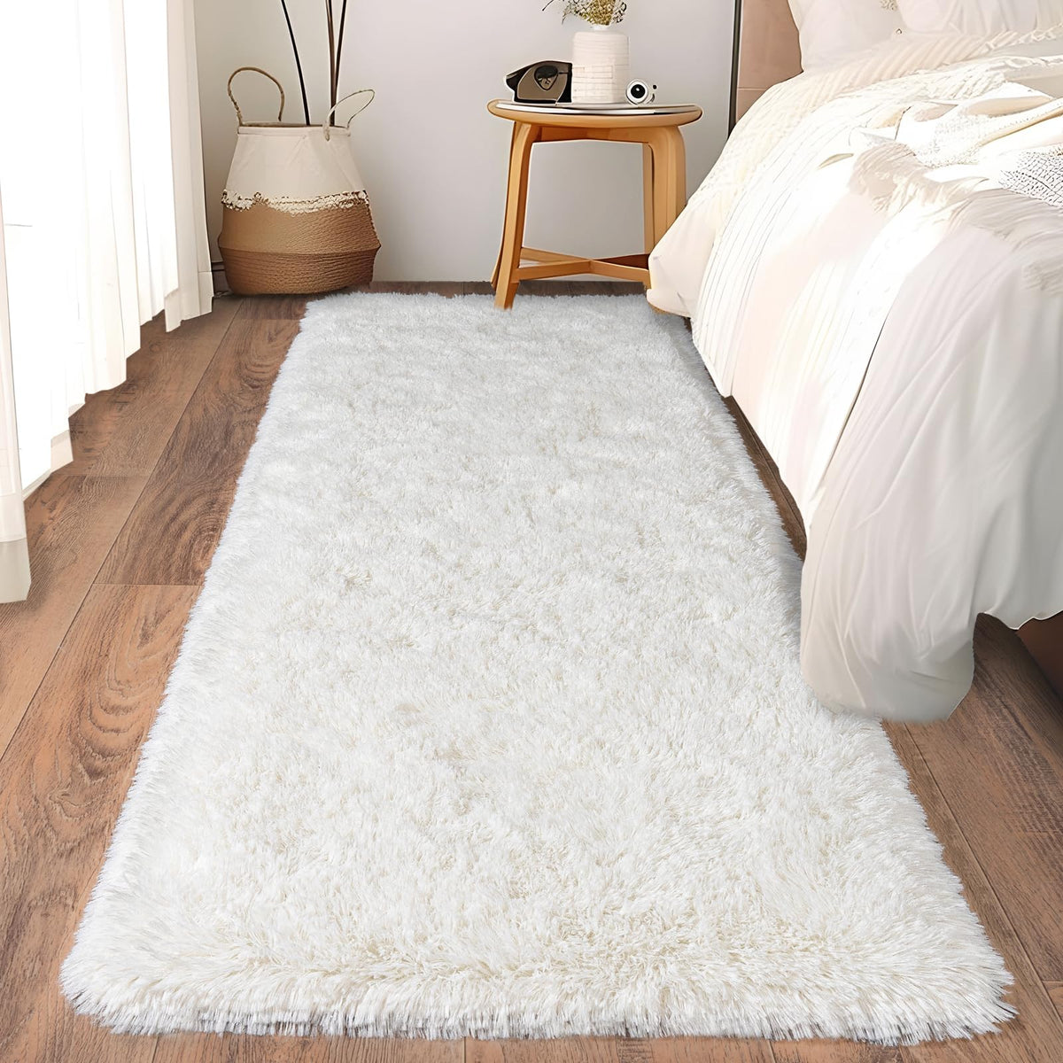 Soft Runner Rugs for Bedroom Hallway 2x6 Beige Fluffy Shag Washable