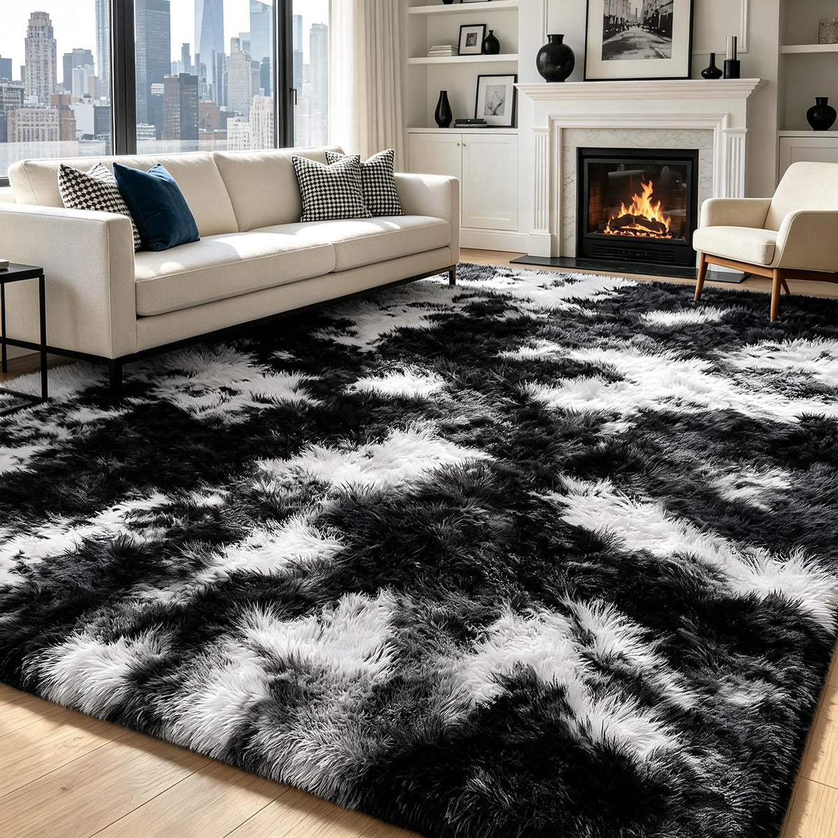 Beige 8x10 Area Rugs for Living Room, Fluffy Shag Rug Large Bedroom Carpet
