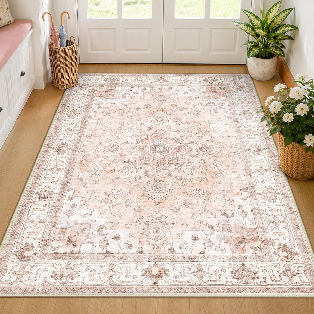CAPALOCA 5x7 Washable Nursery Girls Low Pile Area Rug Pink