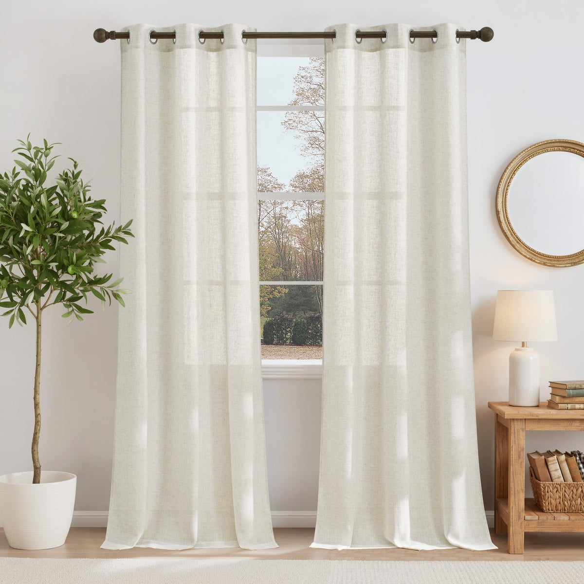 NICETOWN White Sheer Linen Curtains 84 Inch Length 2 Panels Set, W52xL84