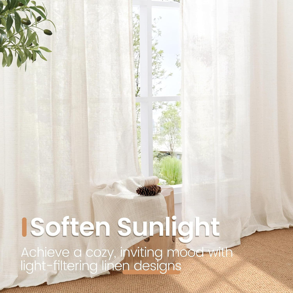 BGment Linen Sheer Curtains 84 Inches Long 2 Panels Set for Living Room