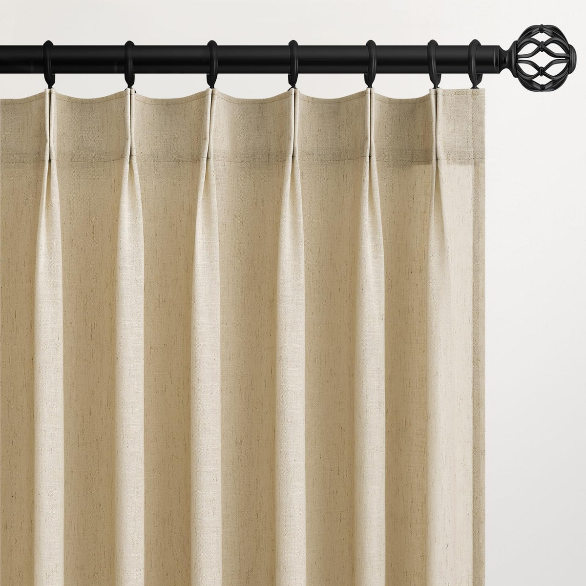 96 Inches Long Pinch Pleated Semi Sheer Curtains,Natural Linen Blended Light Filtering Window Curtains 96 Length 2 Panels for Living Room Bedroom Pinch Pleat Drapes with Hooks 2 Panels 40" Wx96 L