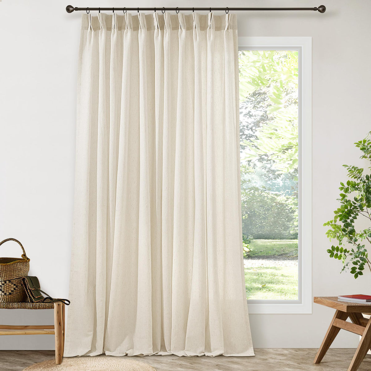 Cream 120 Inch Linen Curtains Pinch Pleated Extra Long Custom Made