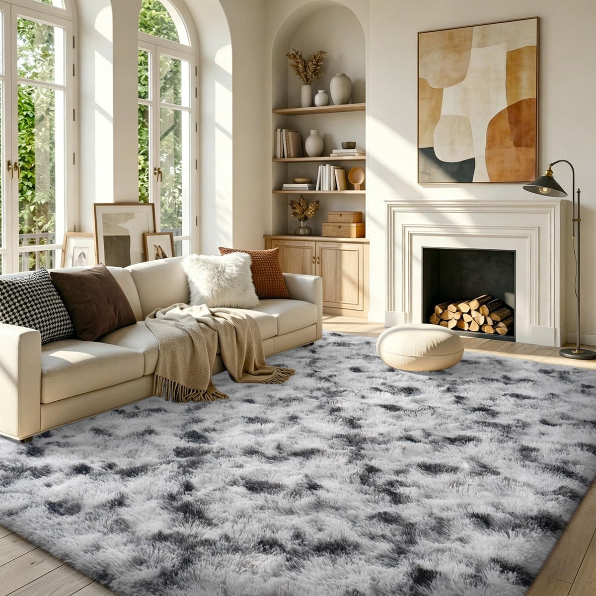 5x8 Area Rugs For Living Room Fluffy Black Rug For Bedroom (Black)