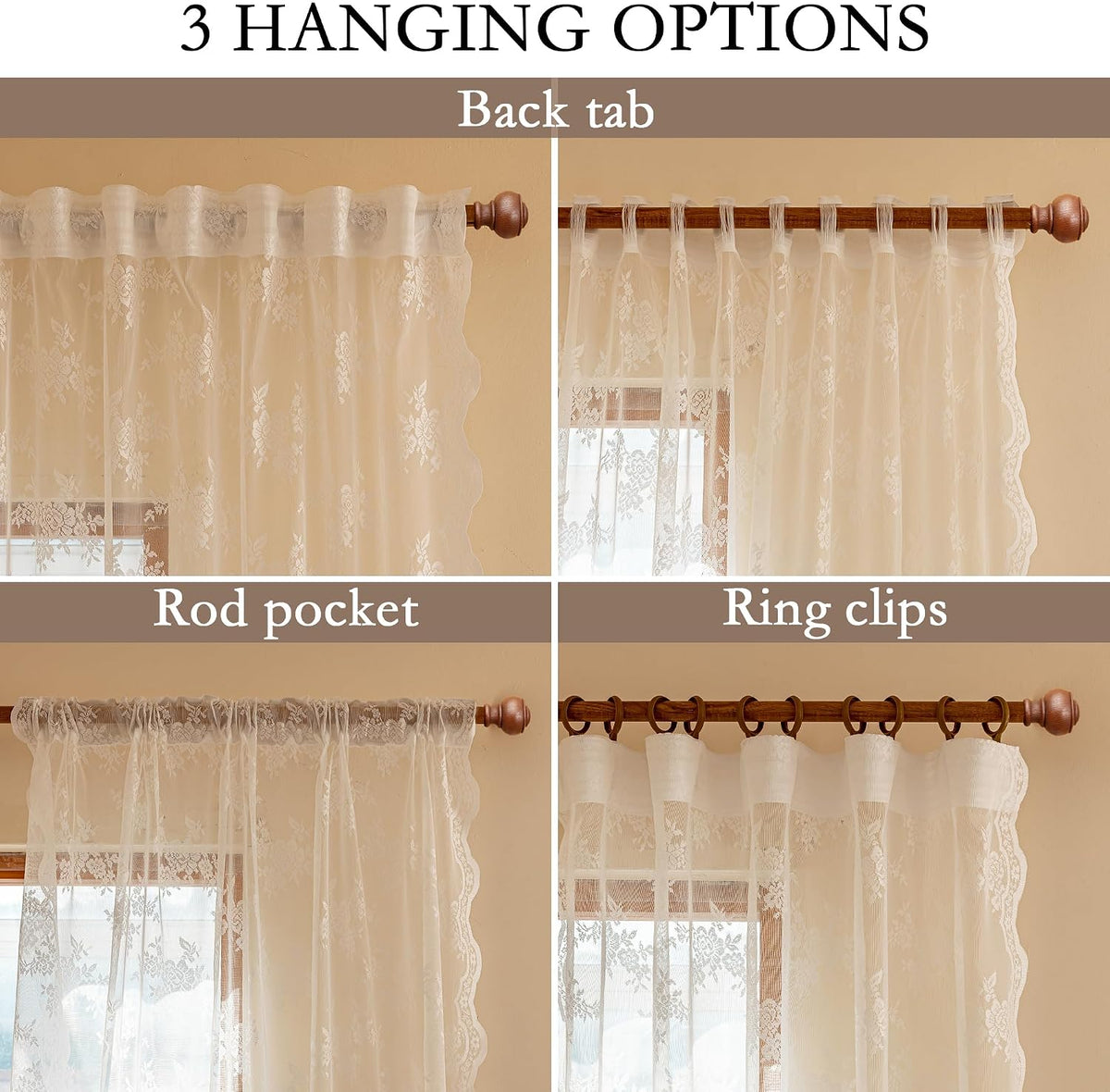 MEETSKY White Lace Curtains 84 Inches Long Floral Victorian Sheer Curtains
