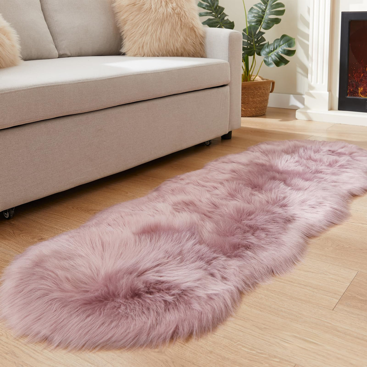 EasyJoy Ultra Soft Fluffy/Fuzzy Shaggy Area Rug Faux Fur Chair Cover Seat Pad for Bedroom Floor Sofa Living Room (2 x 6 ft Sheepskin, Beige)