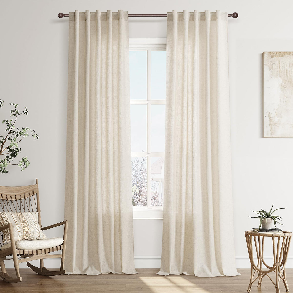 Joywell Linen Sheer Curtains 84 Inches Long for Living Room Beige Cream
