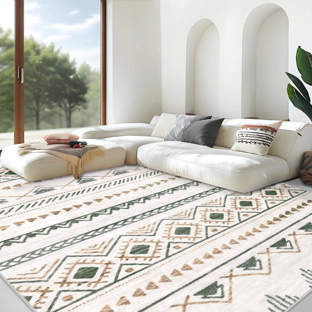 Area Rug 4x6 Geometric Rug: Washable Boho Moroccan Rugs Soft Farmhouse Rug, Modern Neutral Stain Resistant Indoor Floor Carpet for Livingroom Bedroom Dining Table Nursery(Modern Beige,4'x6')