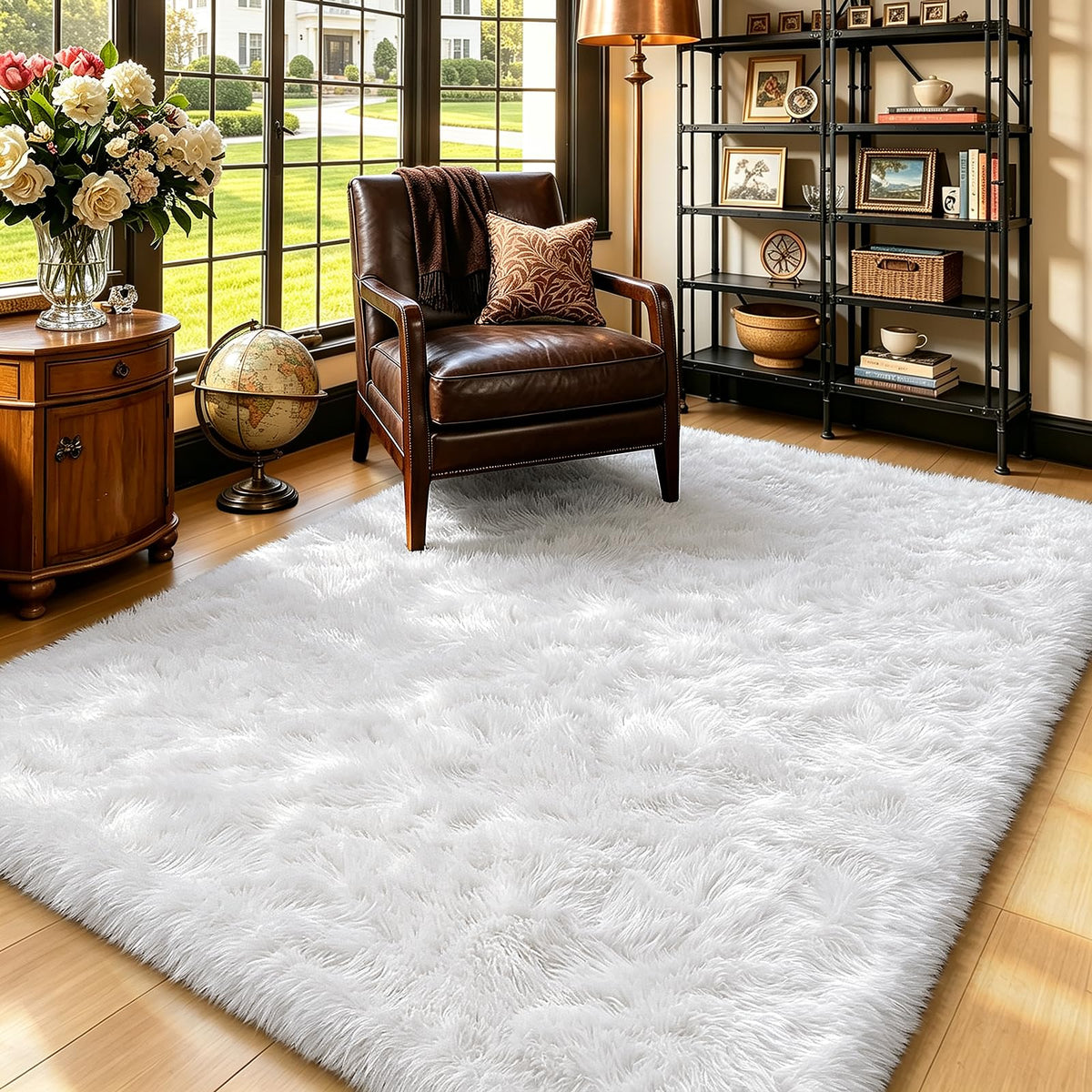Beige 8x10 Area Rugs for Living Room, Fluffy Shag Rug Large Bedroom Carpet