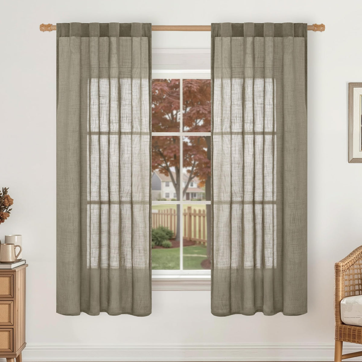 LAMIT Linen Semi Sheer Curtains 84 Inches Long for Living Room 2 Panels