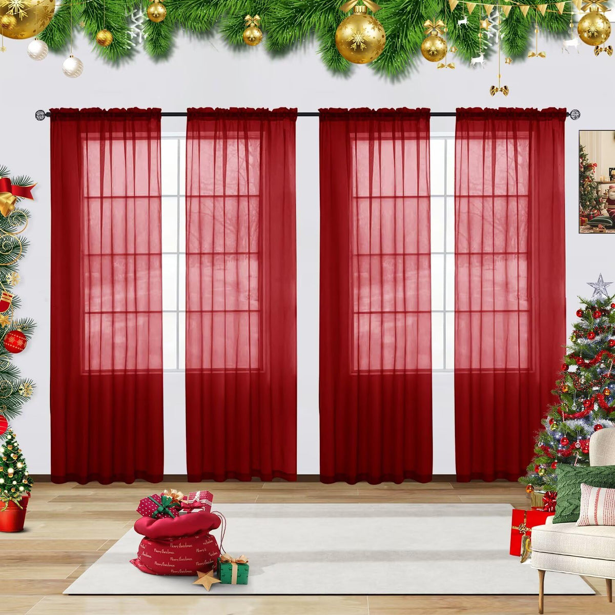 youleyar Solid Sheer Rod Pocket Curtain Voile Draperies 2 Panels White Beige Black Grey Coffee 52 Inch Width 84 Inch Long 1 Pair for Kitchen Bedroom Children Living Room Yard (Orange,52Wｘ84L)