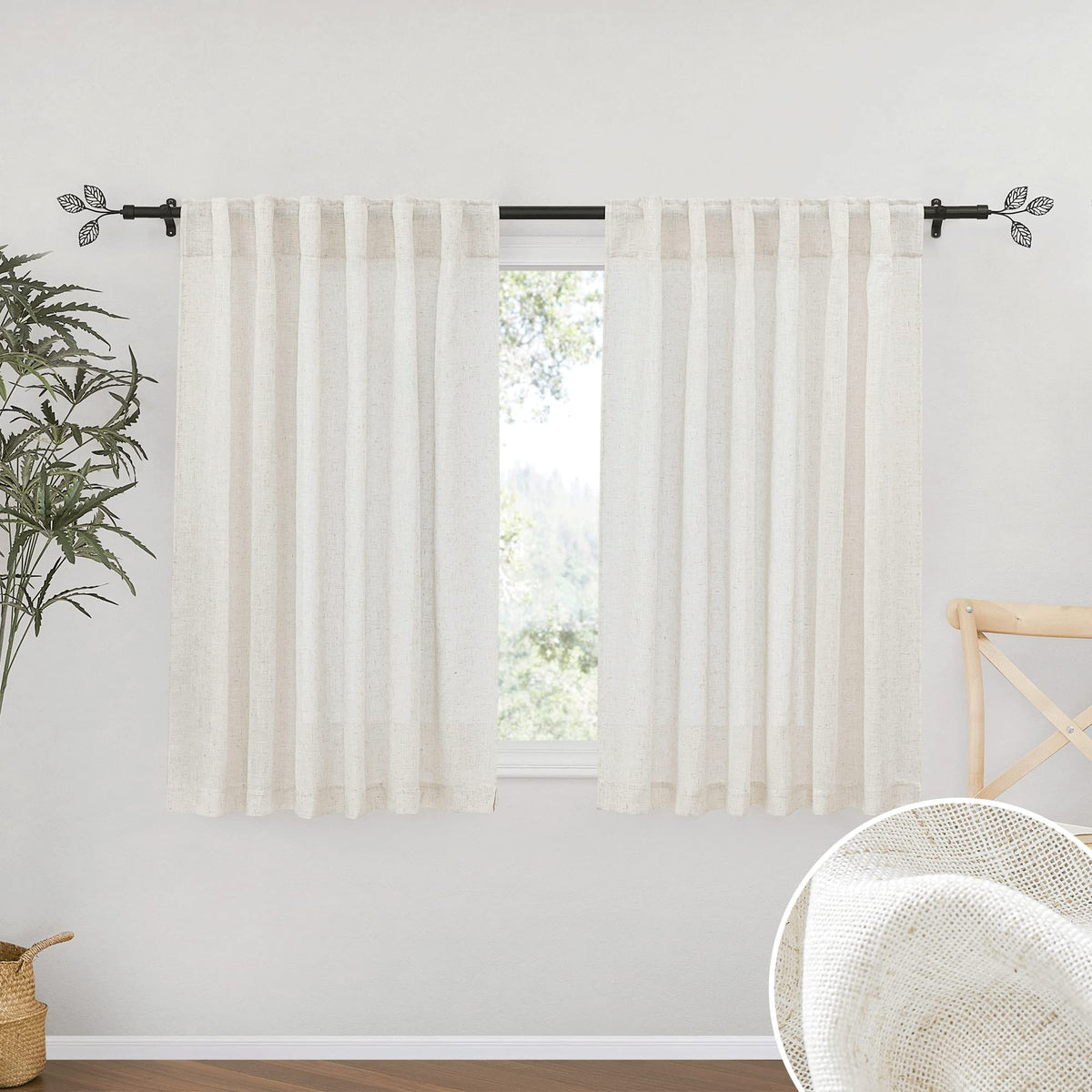 RYB HOME White Sheer Curtains for Living Room Patio Glass Door, W52 x L95