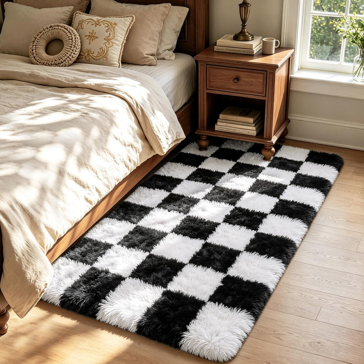 Beige 8x10 Area Rugs for Living Room, Fluffy Shag Rug Large Bedroom Carpet