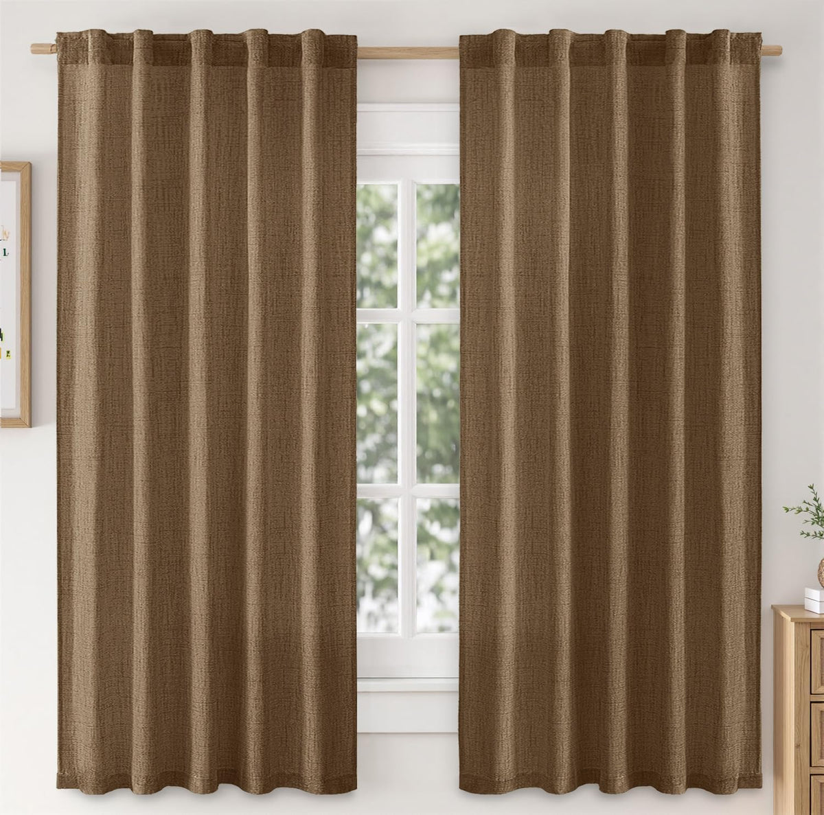 MIULEE Faux Linen Curtains 84 Inch Length 2 Panels Natural Semi Sheer Curtain with Back Tab Rod Pocket, Light Filtering Window Privacy Burlap Drapes for Living Room Bedroom 42W x 84L Linen