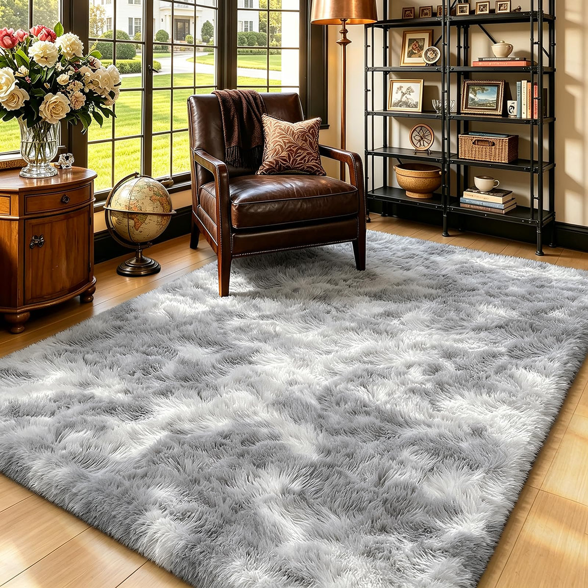 Beige 8x10 Area Rugs for Living Room, Fluffy Shag Rug Large Bedroom Carpet