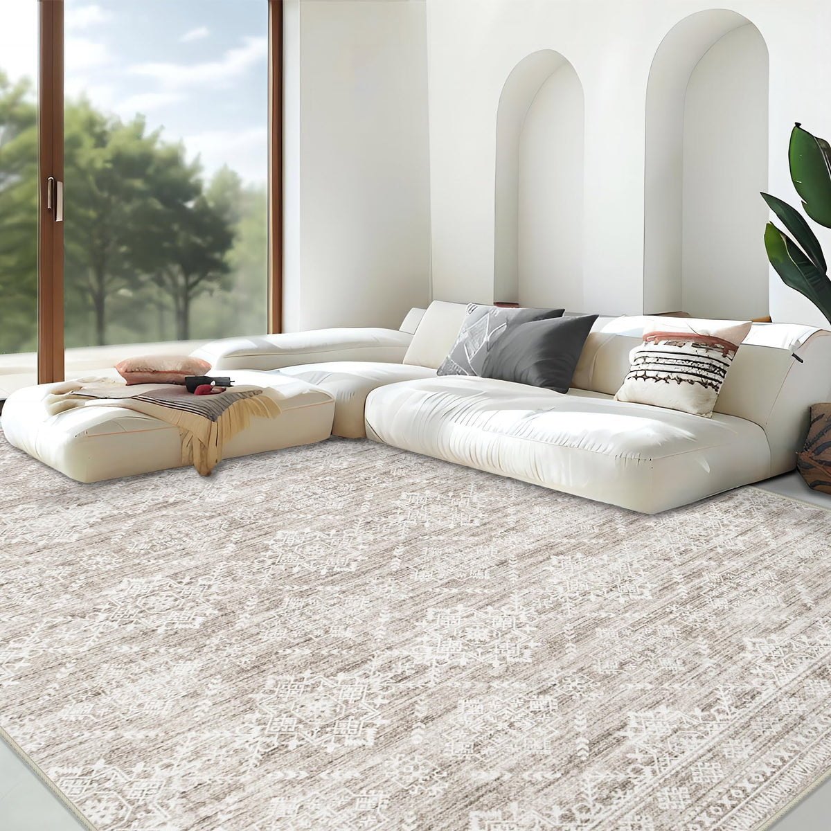 Area Rug 4x6 Geometric Rug: Washable Boho Moroccan Rugs Soft Farmhouse Rug, Modern Neutral Stain Resistant Indoor Floor Carpet for Livingroom Bedroom Dining Table Nursery(Modern Beige,4'x6')
