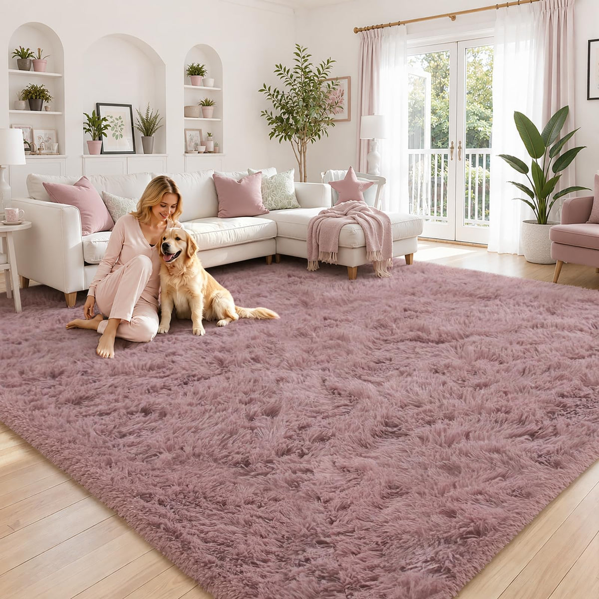 8x10 Area Rugs for Living Room,Light Grey Large Shaggy Soft Plush Furry Rug
