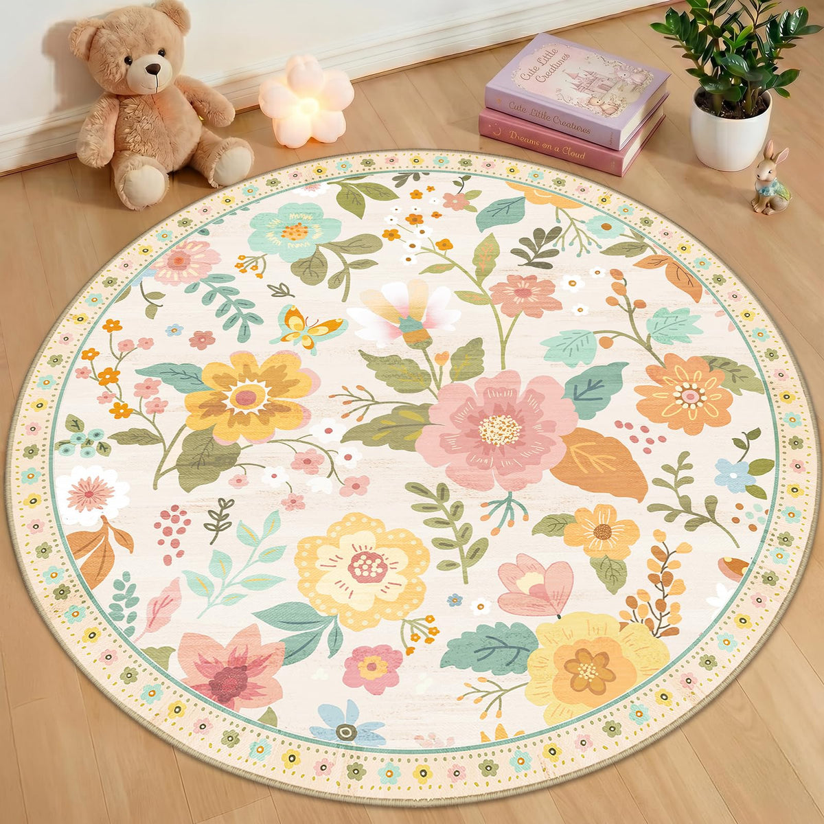 RELEANY Floral Washable 5x7 Area Rugs Pink