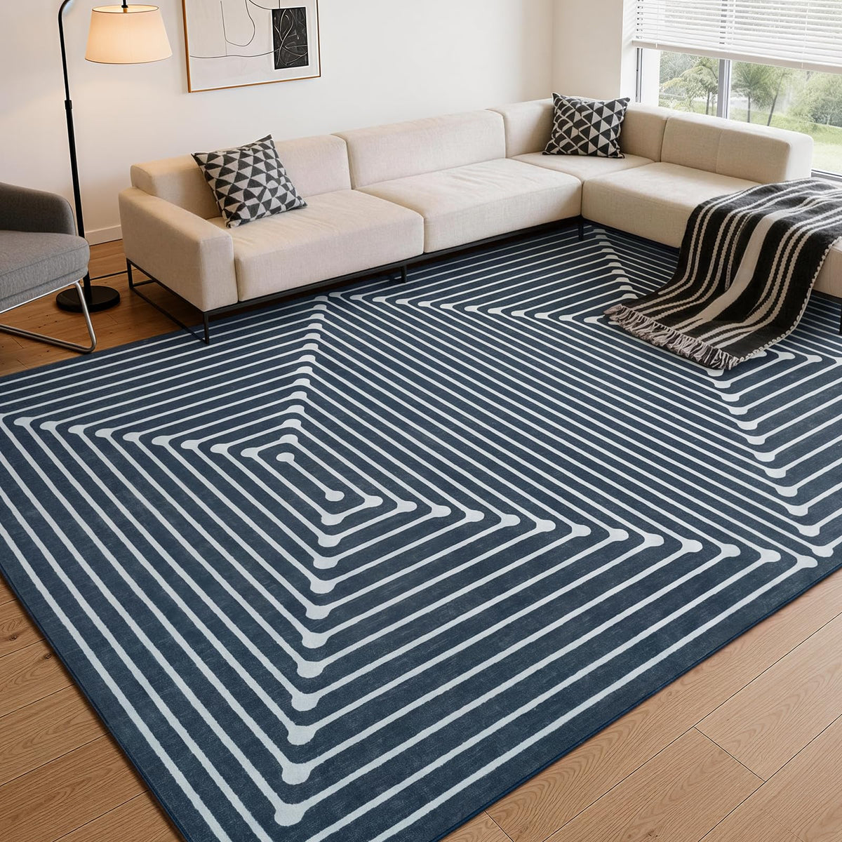YIHOUSE Washable 5x7 Area Rugs for Living Room, Black and White Striped Rug for Bedroom Playroom Non Slip Low Pile, Soft Modern Geometric Carpet for Entryway Home Office Decor