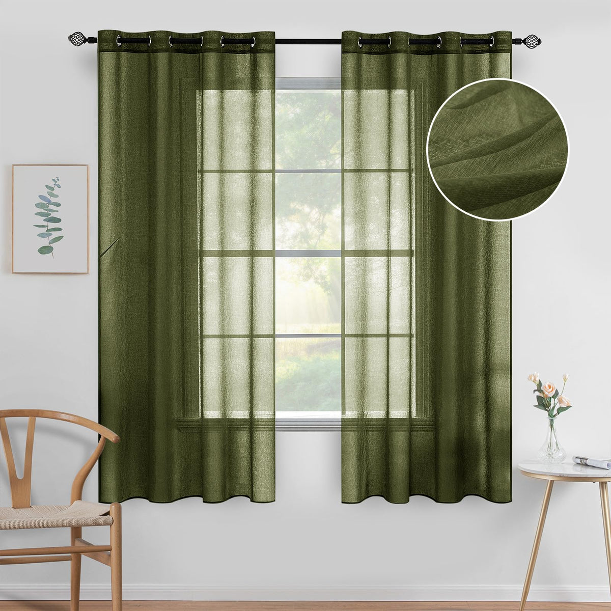 MIULEE Ivory Sheer Curtains Linen Textured Panels 54X84 Inches
