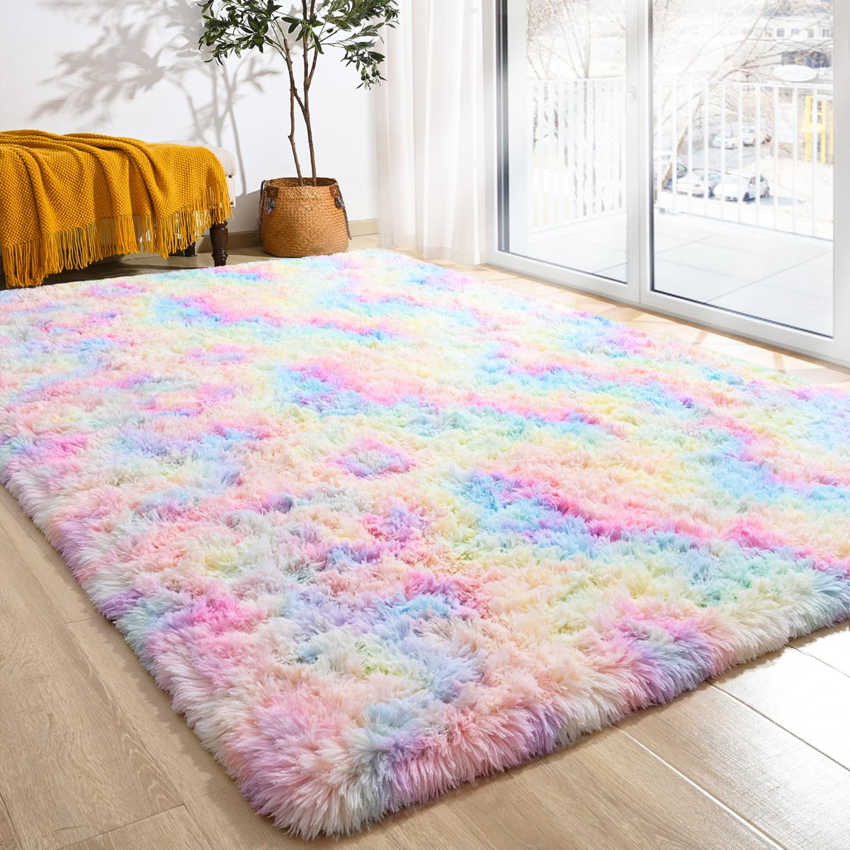 Softlife Rugs for Bedroom 4x5.3 Feet Purple Area Rug for Living Room Super Soft Shaggy Rugs for Dorm Fluffy Fuzzy Carpets Long Plush Bedside Rug Nursery Girls Boys Kids Room Home Christmas Decoration