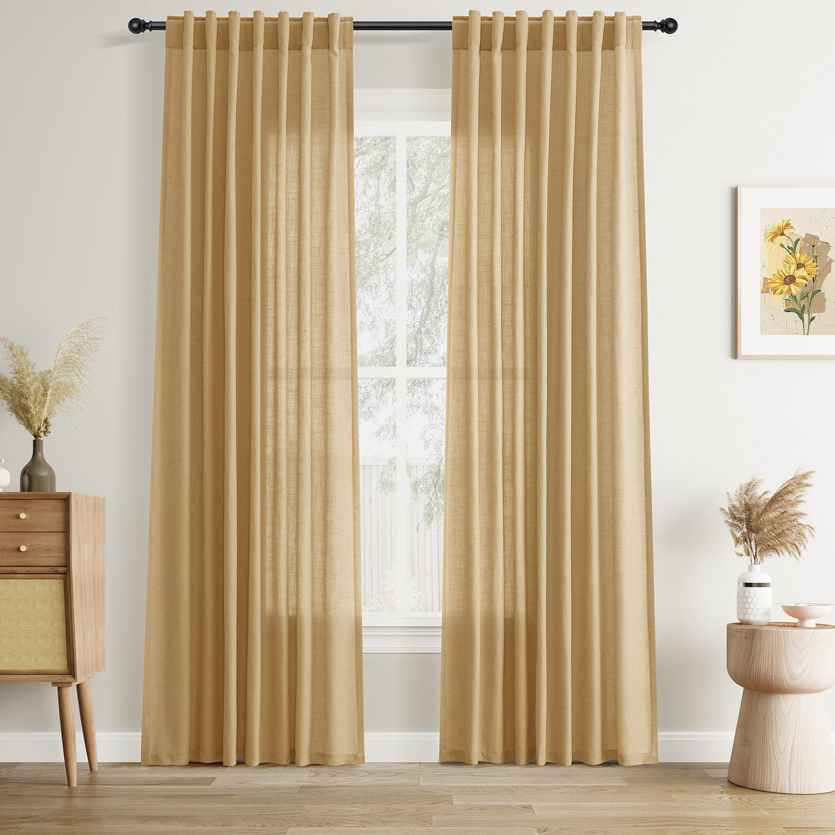 Joywell Linen Sheer Curtains 84 Inches Long for Living Room Beige Cream