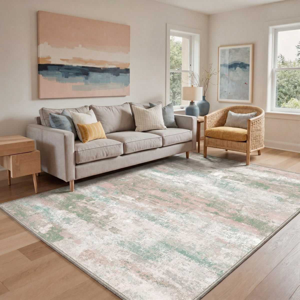 BEIMO 5x7 Green Abstract Area Rug, Washable Non-Slip for Bedroom