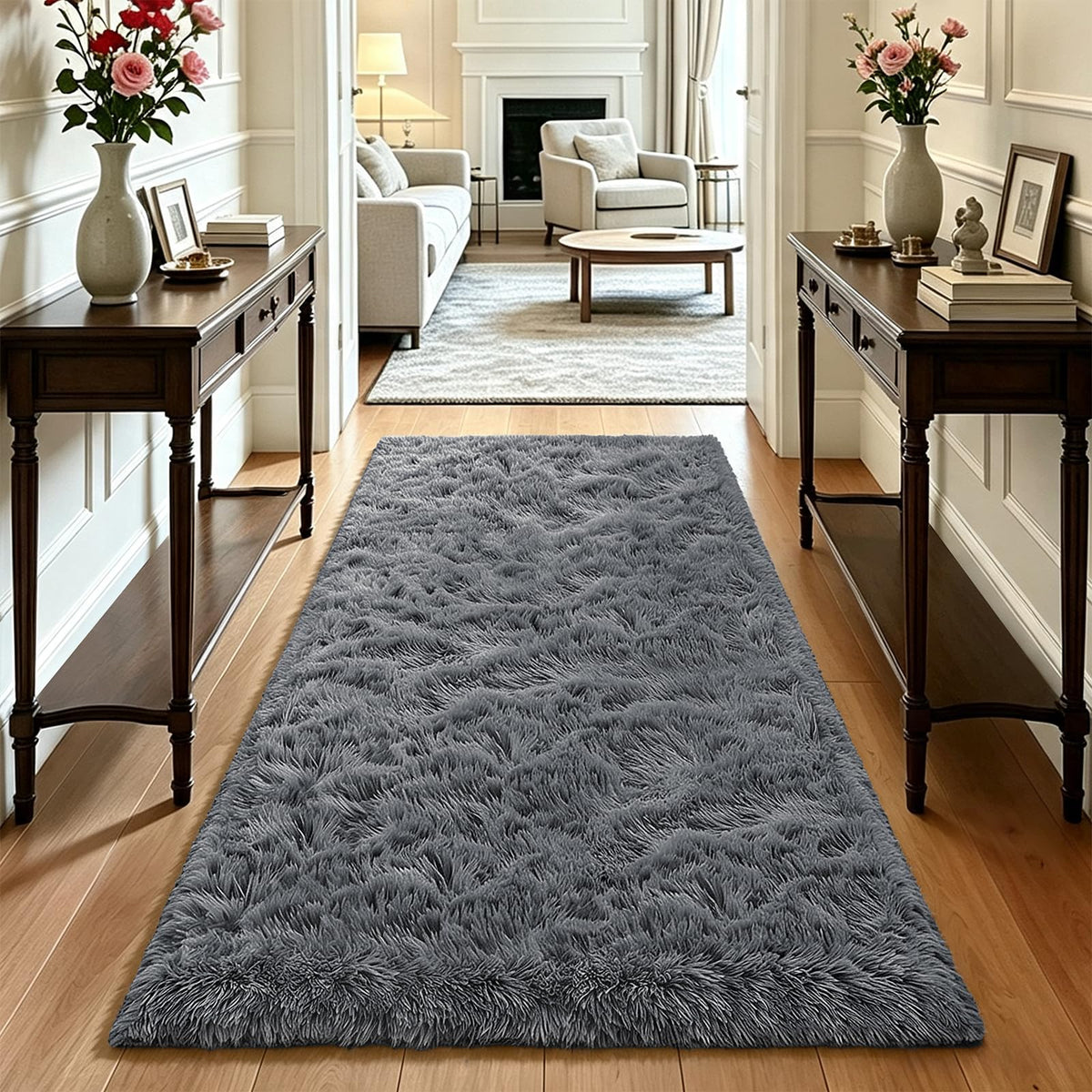 Beige 8x10 Area Rugs for Living Room, Fluffy Shag Rug Large Bedroom Carpet