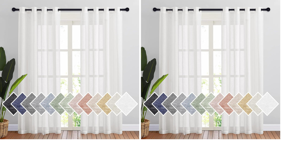 NICETOWN White Sheer Linen Curtains 84 Inch Length 2 Panels Set, W52xL84