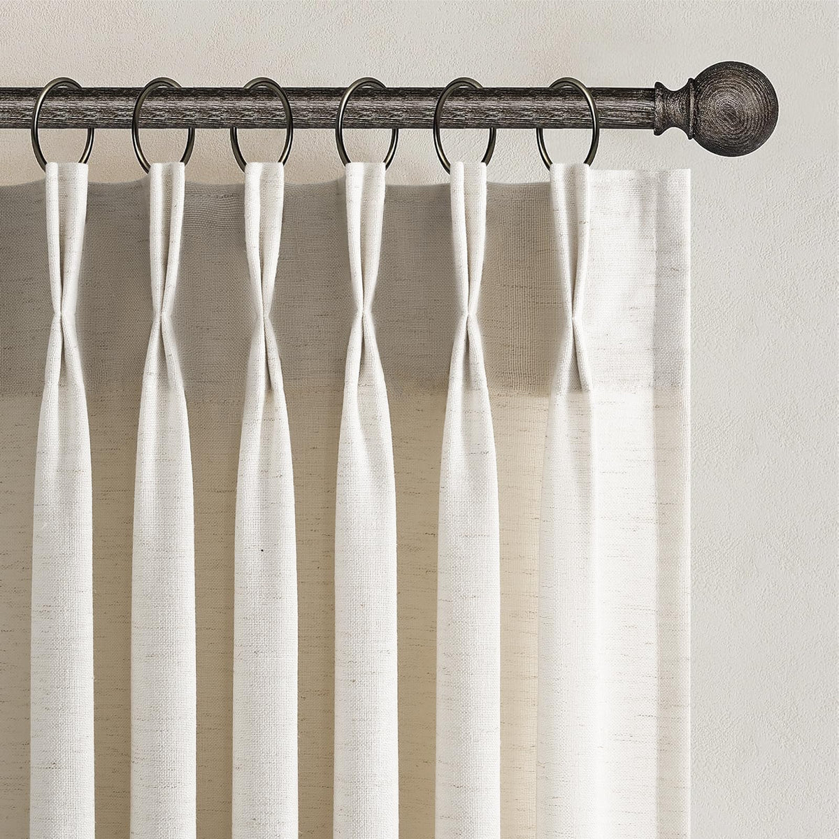 96 Inches Long Pinch Pleated Semi Sheer Curtains,Natural Linen Blended Light Filtering Window Curtains 96 Length 2 Panels for Living Room Bedroom Pinch Pleat Drapes with Hooks 2 Panels 40" Wx96 L