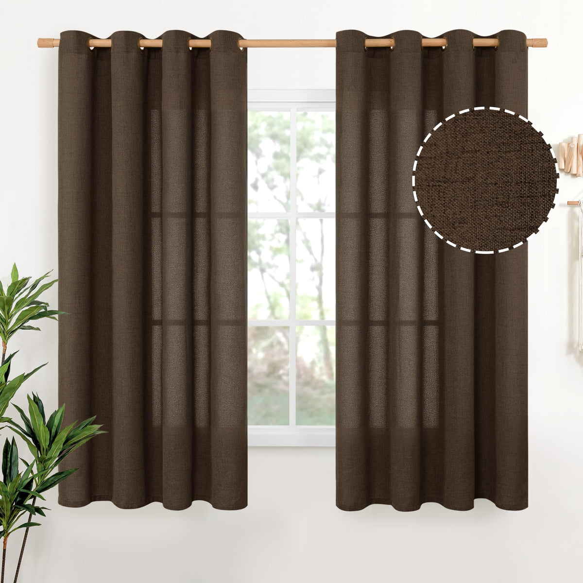 YoungsTex Linen Semi Sheer Curtains 63 Inch Length, Light Filtering Drapes