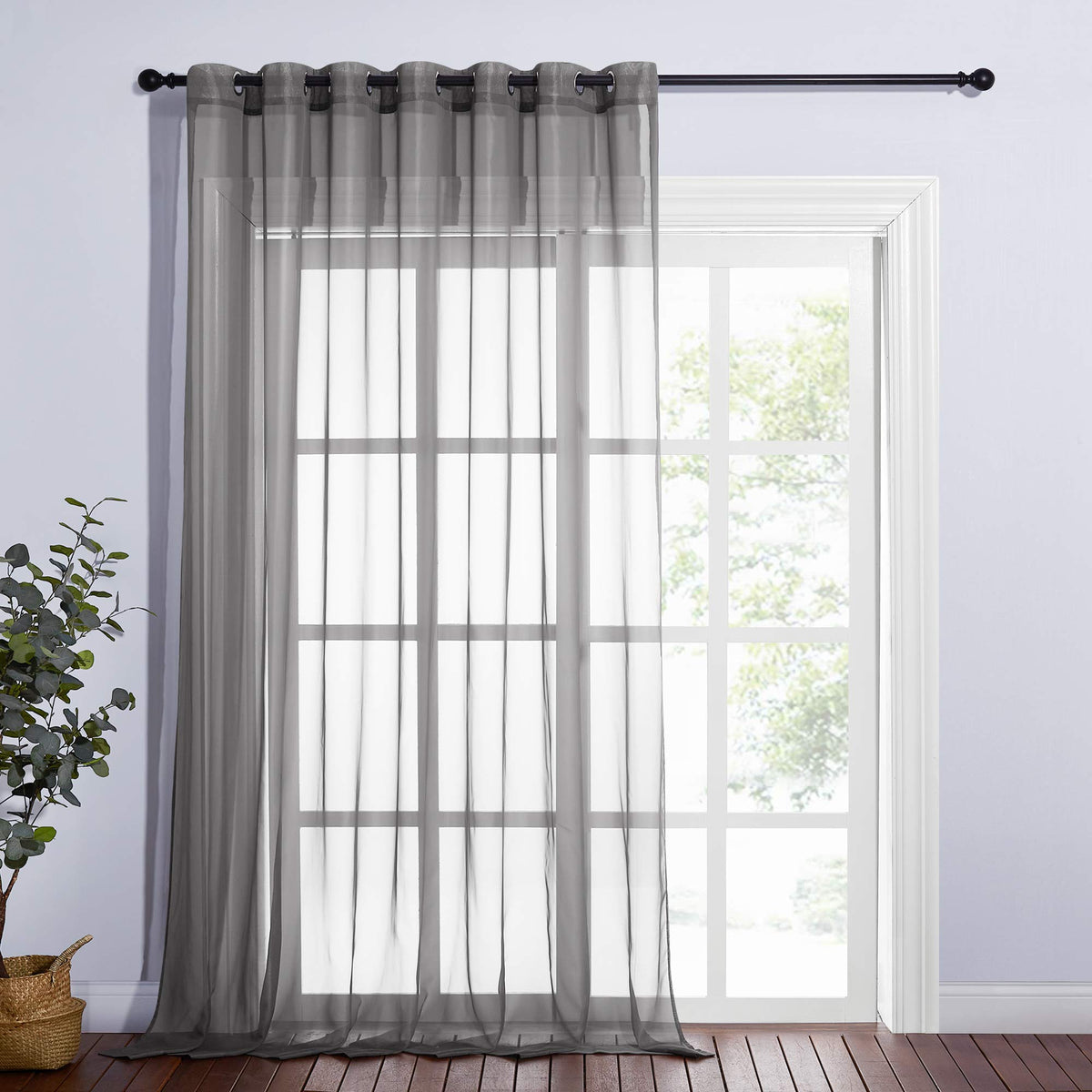 NICETOWN Living Room Window Curtain Extra Long & Wide, Grommet Casual Voile Sheer Airy Window Treatment Sweep to Floor for Sliding/French Door, Ivory, W100 x L108, 1 Panel