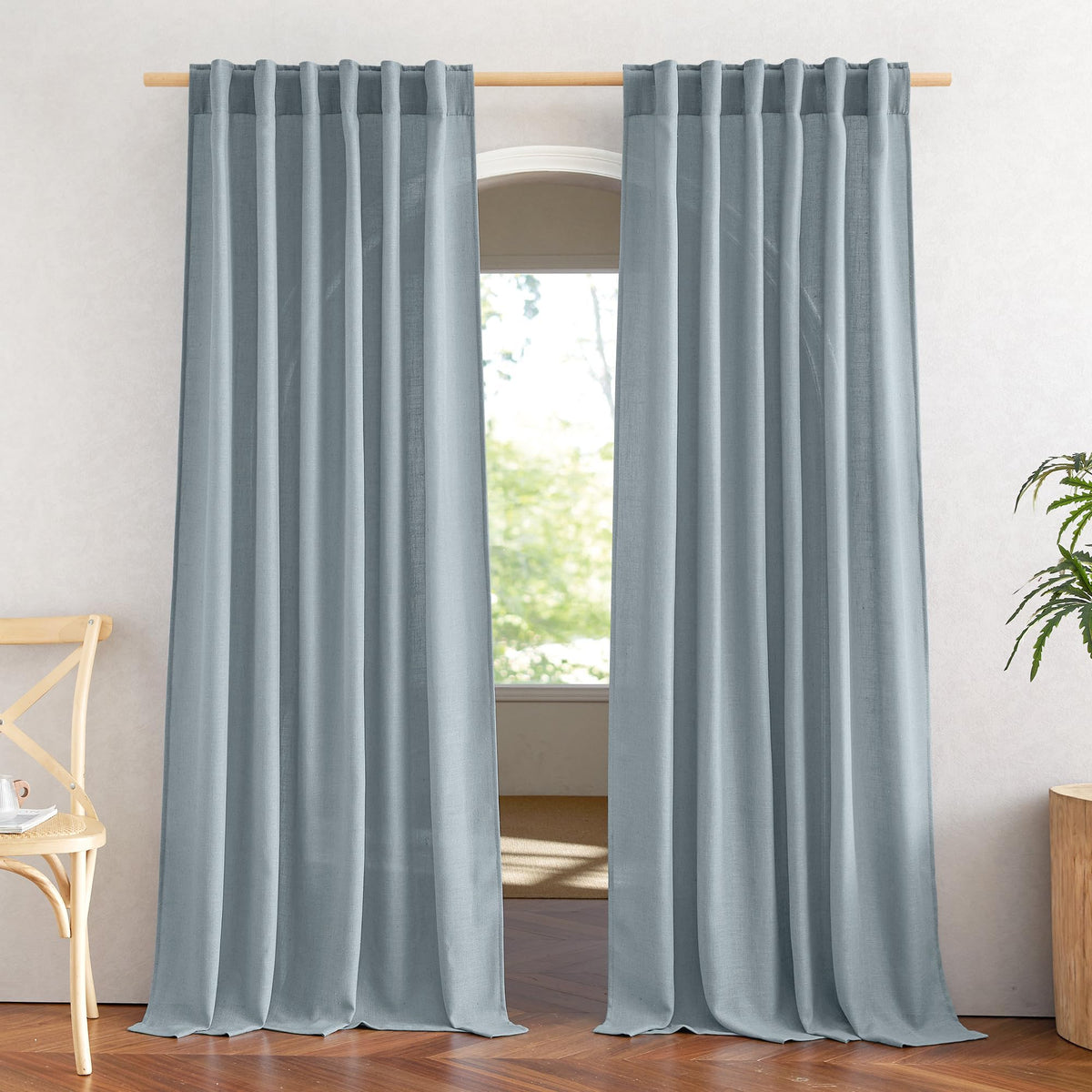 NICETOWN White Linen Sheer Curtains and Drapes 84 inches Long, Rod Pocket & Back Tab semitransparent with Light Through Vertical Window Treatments for Sliding Glass Door & Living Room, 52"W, Set of 2