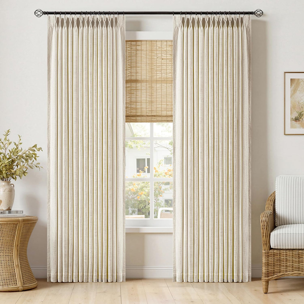 MIULEE Pinch Pleated Thick Linen Curtains 96 Inches Burlap Brown Curtains