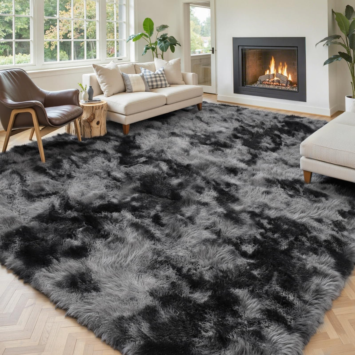 8x10 Area Rugs for Living Room,Light Grey Large Shaggy Soft Plush Furry Rug