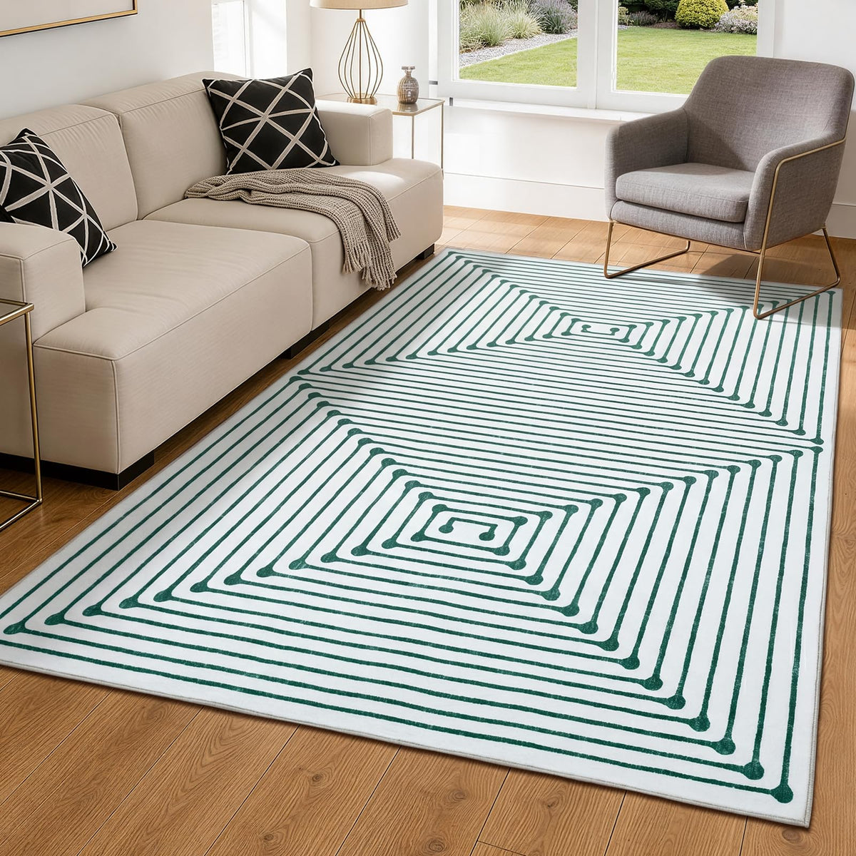 YIHOUSE Washable 5x7 Area Rugs for Living Room, Black and White Striped Rug for Bedroom Playroom Non Slip Low Pile, Soft Modern Geometric Carpet for Entryway Home Office Decor