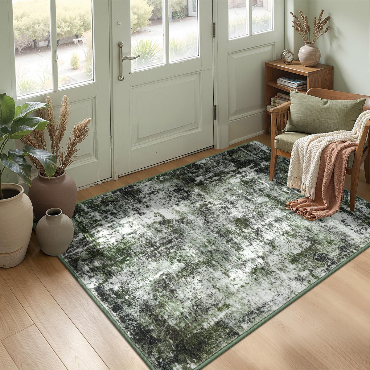 Rugflix 8x10 Area Rugs for Living Room, Washable Large Rug Stain-Resistant Low Pile, Modern Dark Carpet for Dining Room Home Office Kid Room Nursery Bedroom, Navy Blue/Black