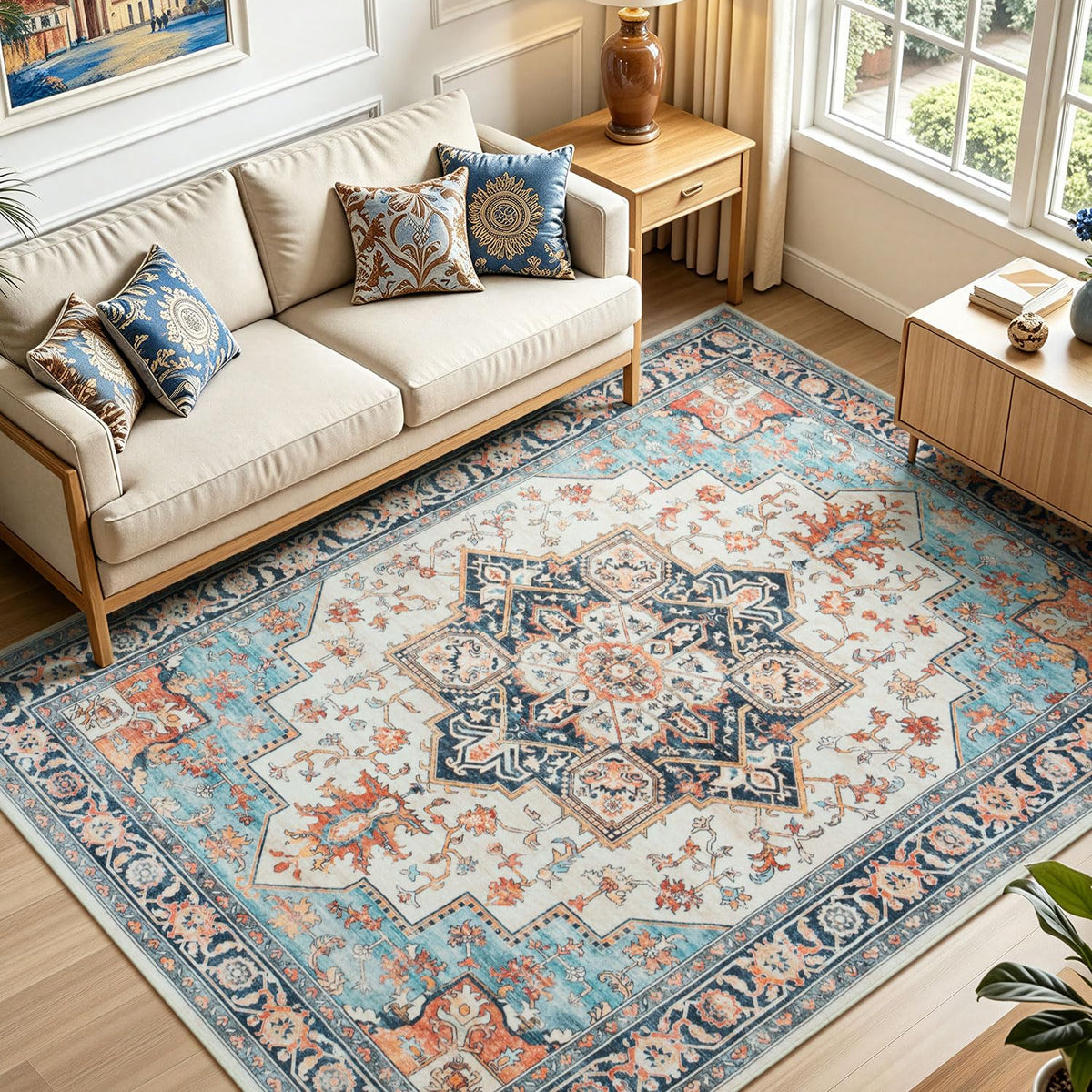 Lofus 5x7 Area Rugs for Living Room Bedroom, Soft Boho Carpet Floral Brown