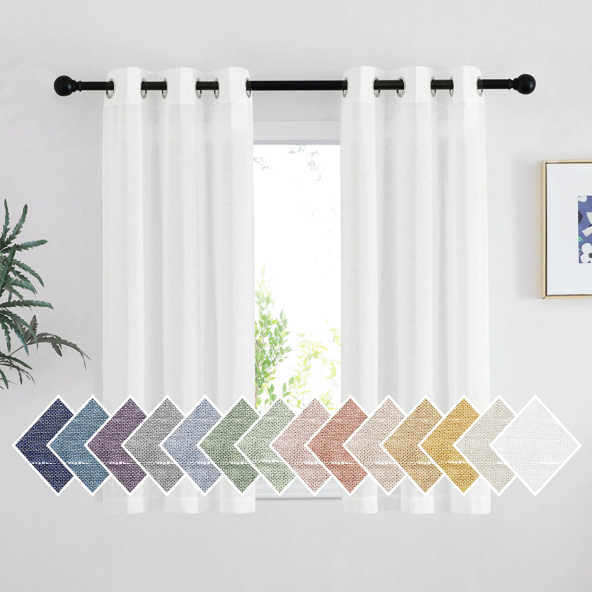 NICETOWN White Sheer Linen Curtains 84 Inch Length 2 Panels Set, W52xL84