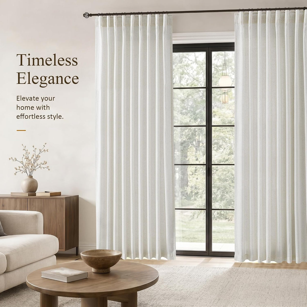 Jowels Natural Linen Curtains 84 Inches Long 2 Panels for Living Room