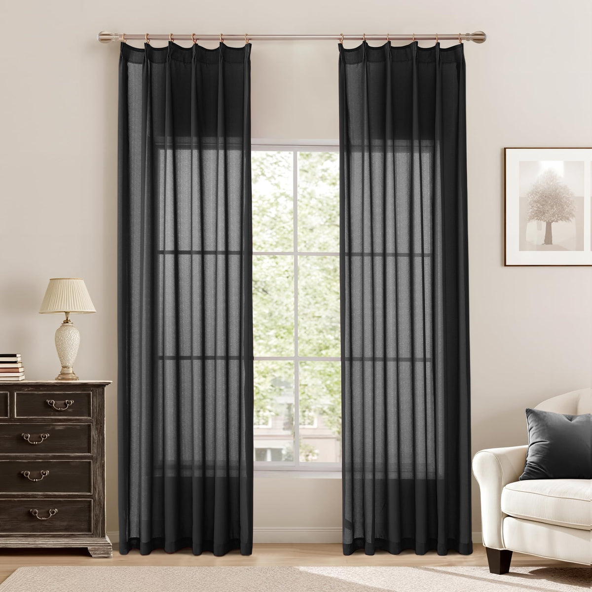 KangBang White Pinch Pleated Sheer Curtains 84 Inches Long 2 Panels